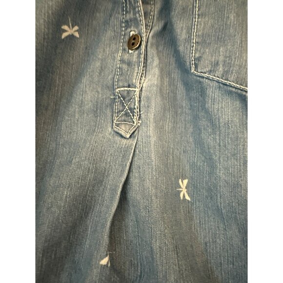Sonoma Womens Medium Blue Chambray Button-Up Shirt Dragonfly Print Cottage - Picture 3 of 4